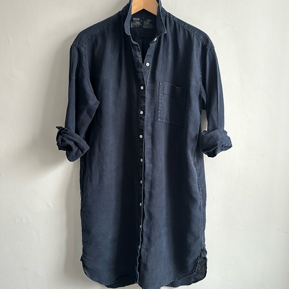 Muji Dresses & Skirts - MUJI 100% linen navy shirt dress with pockets women’s small